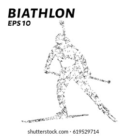 The biathlon consists of points, lines and triangles. The polygon shape in the form of a silhouette on a dark background. Vector illustration