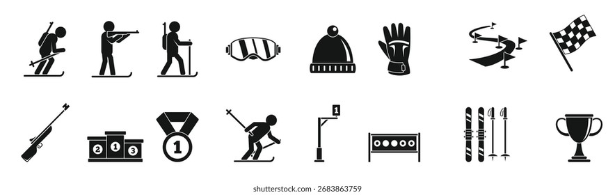 Conjunto de iconos de biatlón. Conjunto simple de iconos vectoriales de biatlón para el Diseño web sobre fondo blanco