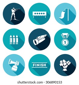 Biathlon Icons Set. Vector Illustration. Isolated Flat Icons collection on a color background for design