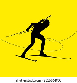 Biathlon logo concept. Vector illustration isolated on the yellow. Biathlon silhouette.