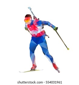 Biathlon Race, Abstract Polygonal Silhouette