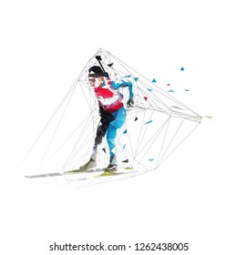 Biathlon racer, isolated low polygonal vector illustration. Winter sport