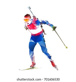 Biathlon racing, abstract geometric skier silhouette