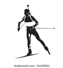 Biathlon racing, abstract vector isolated silhouette
