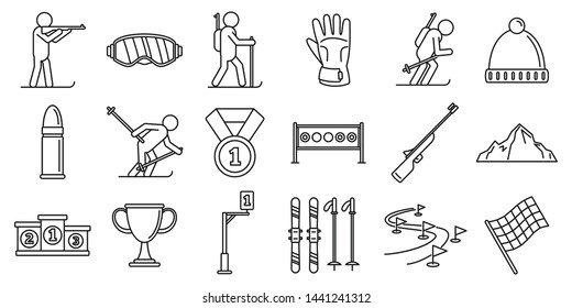 Biathlon Ski Icons Set. Outline Set Of Biathlon Ski Vector Icons For Web Design Isolated On White Background