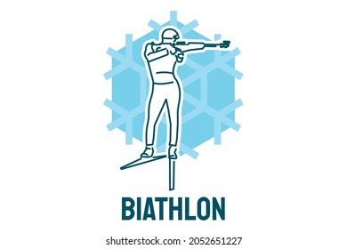 Biathlon sport vector line icon. sportman with Ski logo, equipment sign. sport pictogram illustration