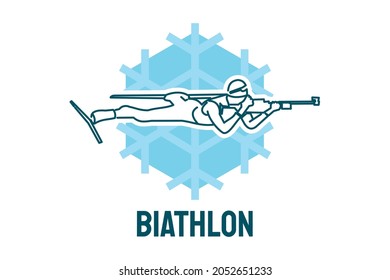 Biathlon sport vector line icon. sportman with Ski logo, equipment sign. sport pictogram illustration