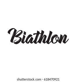 biathlon, text design. Vector calligraphy. Typography poster. Usable as background.