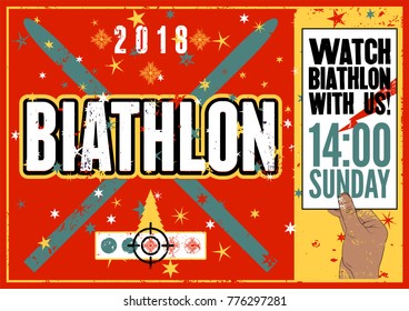 Biathlon typographical vintage grunge style poster. Retro vector illustration.