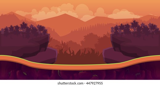 Biautiful landscape, vector game background with separated layers.