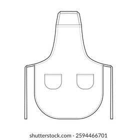 Bib Apron Scalloped technical fashion illustration. Chef uniform for cooking beige cartoon Flat sketch outline apparel template front view. Women, men unisex CAD mockup isolated on white background