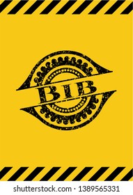 Bib black grunge emblem with yellow background. Vector Illustration. Detailed.