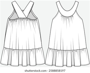 BIB CUT A LINE TIERED DRESS WITH RACER BACK STYLE DESIGNED FOR KID GIRLS TWEENS AND TEEN GIRLS IN VECTOR FILE		
