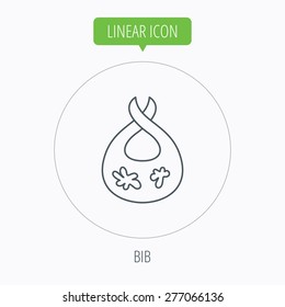 Bib with dirty spots icon. Baby clothes sign. Feeding wear symbol. Linear outline circle button. Vector