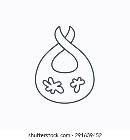 Bib with dirty spots icon. Baby clothes sign. Feeding wear symbol. Linear outline icon on white background. Vector