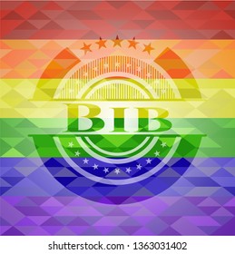 Bib emblem on mosaic background with the colors of the LGBT flag