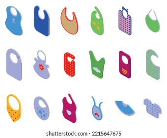 Bib icons set isometric vector. Baby boy. Food family