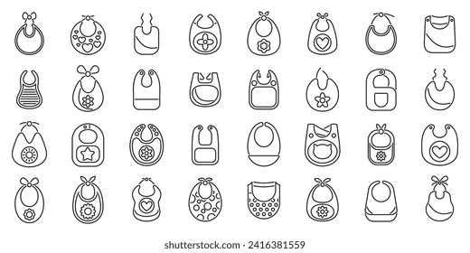 Bib icons set outline vector. Baby food kids. Family apron toddler