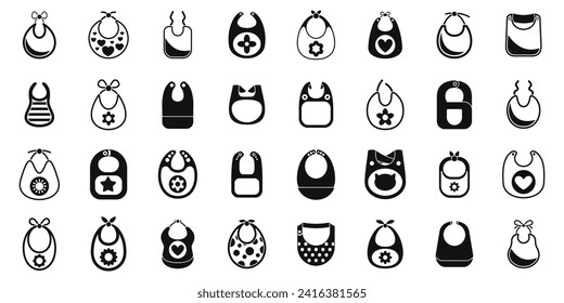 Bib icons set simple vector. Baby food kids. Family apron toddler