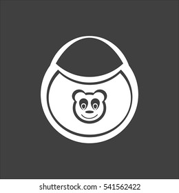 Bib with the image of bears icon flat. Vector white illustration isolated on black background. Flat symbol