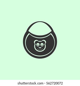 Bib with the image of bears icon flat. Grey vector symbol on green background