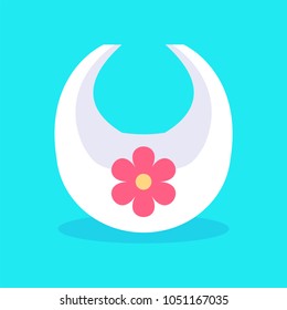 Bib with image of flower protection of clothes of child from food, meal and drinks, items for children vector illustration isolated on blue background