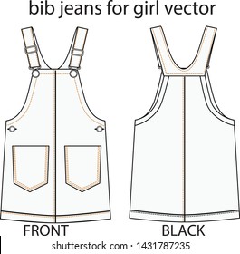 Bib Jeans For Girl Vector Template