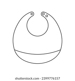 Bib line icon. Outline emblem of baby feeder with pocket and button fasteners. Black simple illustration of children's goods. Flat isolated vector