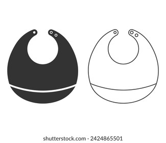 Bib line icon set. Outline emblem of baby feeder with pocket and button fasteners. Black simple illustration of children's goods. Flat isolated vector