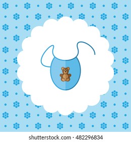 Bib. Newborn clothes icon on floral pattern. Vector illustration. Can be used as a postcard or banner. All the elements can be used as icons for mobile applications or logos.