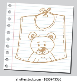 Bib with teddy bear illustration.
