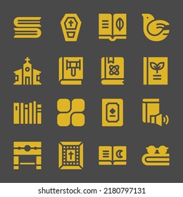 iconos web de bib. Libros y ataúdes, símbolo de la cocina y del libro, signos vectoriales