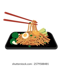 Bibim Naengmyeon Vector Art Featuring Cold Korean Noodles