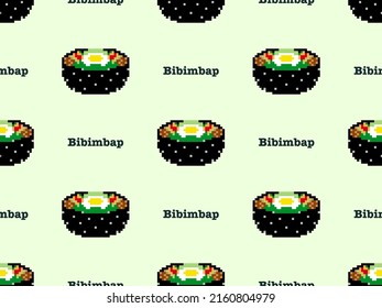 Bibimbap cartoon character seamless pattern on green background. Pixel style