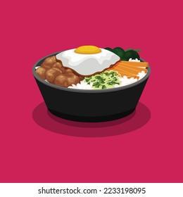 Bibimbap. Design mit Cartoon-Stil. Vektordesign-Illustration.