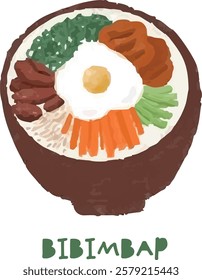 bibimbap, Korean Food hand drawn Illustration Yummy on white background, isolated background