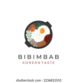 Bibimbap Korean Food Illustration Logo on a Hot Plate