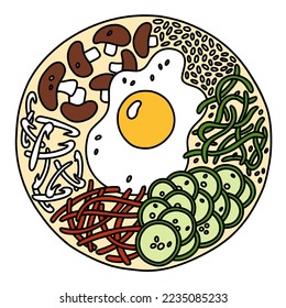 Bibimbap. Korean food. Vector illustration.