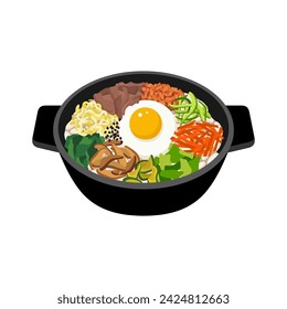 Bibimbap Ilustración coreana del vector de la comida. Plato coreano.