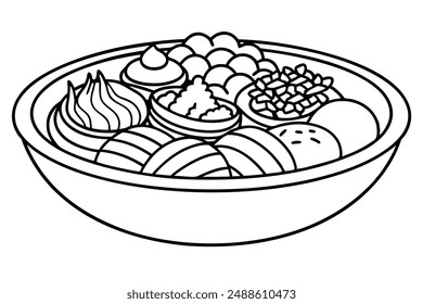 Bibimbap line art beautiful black and white illustration