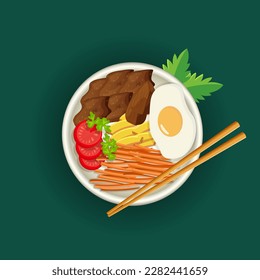Bibimbap Minimal Unique Vector With Chopstick Set Korean Korea Bowl Cook Hot Delicious Spice Soup Meat Meal Vegetable Healthy Rice Bibimbap Kimchi Clip Art  Restaurant Isolated Template Background.
