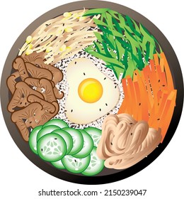 Bibimbap top view. Korean rice dish plate