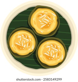 Bibingka. Filipino coconut rice cake. Filipino food illustration vector.