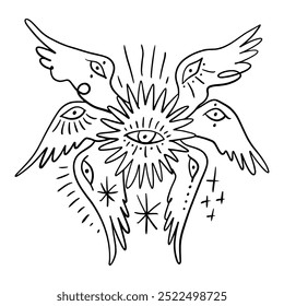 Bíblia exata anjo vetor ilustração clipart. Serafim desenhado à mão para tatuagem, adesivo e muito mais.