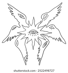 Bible accurate angel vector illustration clipart. Hand-drawn Seraphim print for tattoo, sticker and more.