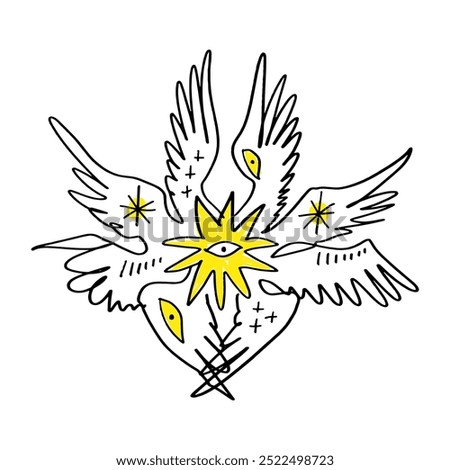 Bible accurate angel vector illustration clipart. Hand-drawn Seraphim print for tattoo, sticker and more.