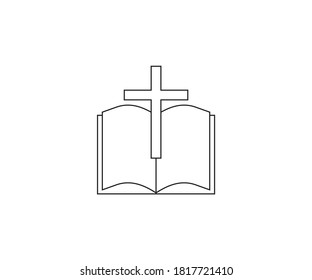 Biblia, libro, icono cruzado. Ilustración vectorial, diseño plano.