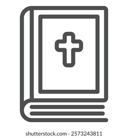 Bible book with cross line icon, easter holiday concept. Vector graphics. Religion, book with Christian cross sign on white background, outline style icon for mobile or web design