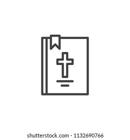 Bible book with cross outline icon. linear style sign for mobile concept and web design. Holy Bible simple line vector icon. Symbol, logo illustration. Pixel perfect vector graphics