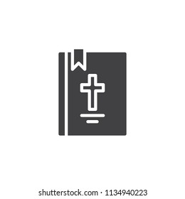Bible book with cross vector icon. filled flat sign for mobile concept and web design. Holy Bible simple solid icon. Symbol, logo illustration. Pixel perfect vector graphics